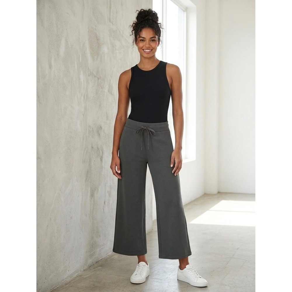 Spanx AirEssentials Wide Leg Crop Pants Charcoal Grey 2X Petite Drawstring